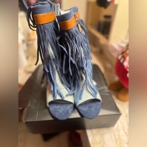 Fringed Blue denim boots